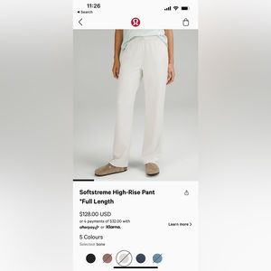 Lululemon Softstreme High-Rise Pant Full Length Size 2 Bone